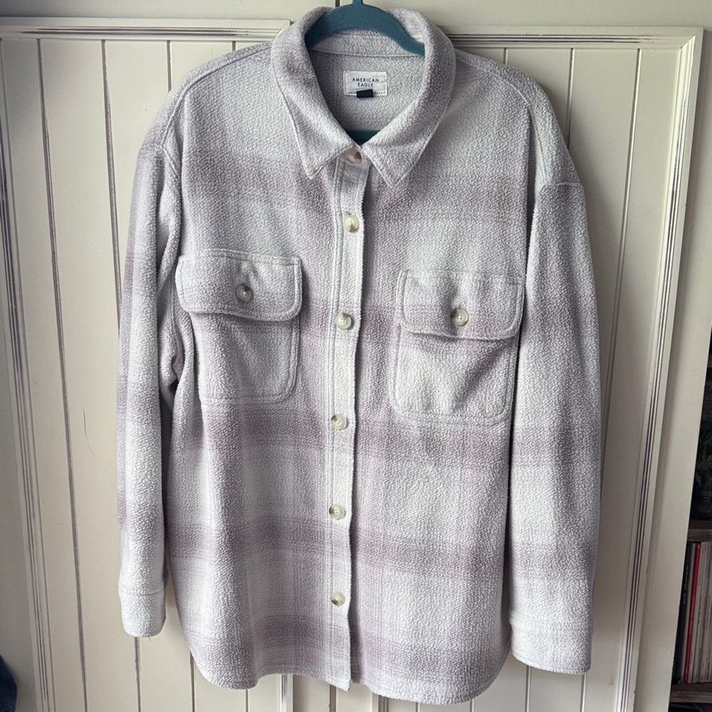American Eagle Outfitters Cream & Light Lavender Plaid Utility Shacket